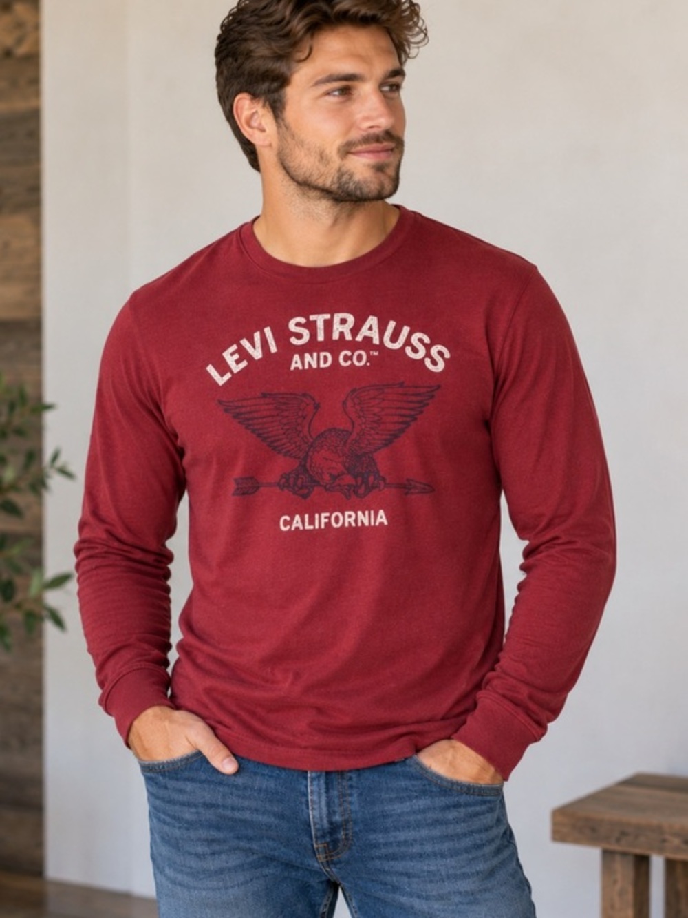 Levi’s Red Eagle Graphic Long Sleeve Shirt Size XL California